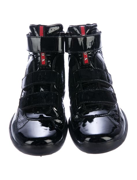 prada patent leather high top sneakers|men's black patent leather sneakers.